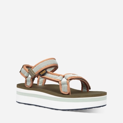 Dámské Sandály Teva Flatform Universal Mesh Print Tmavě Olivy Zelené / Oranžové - CZ042021